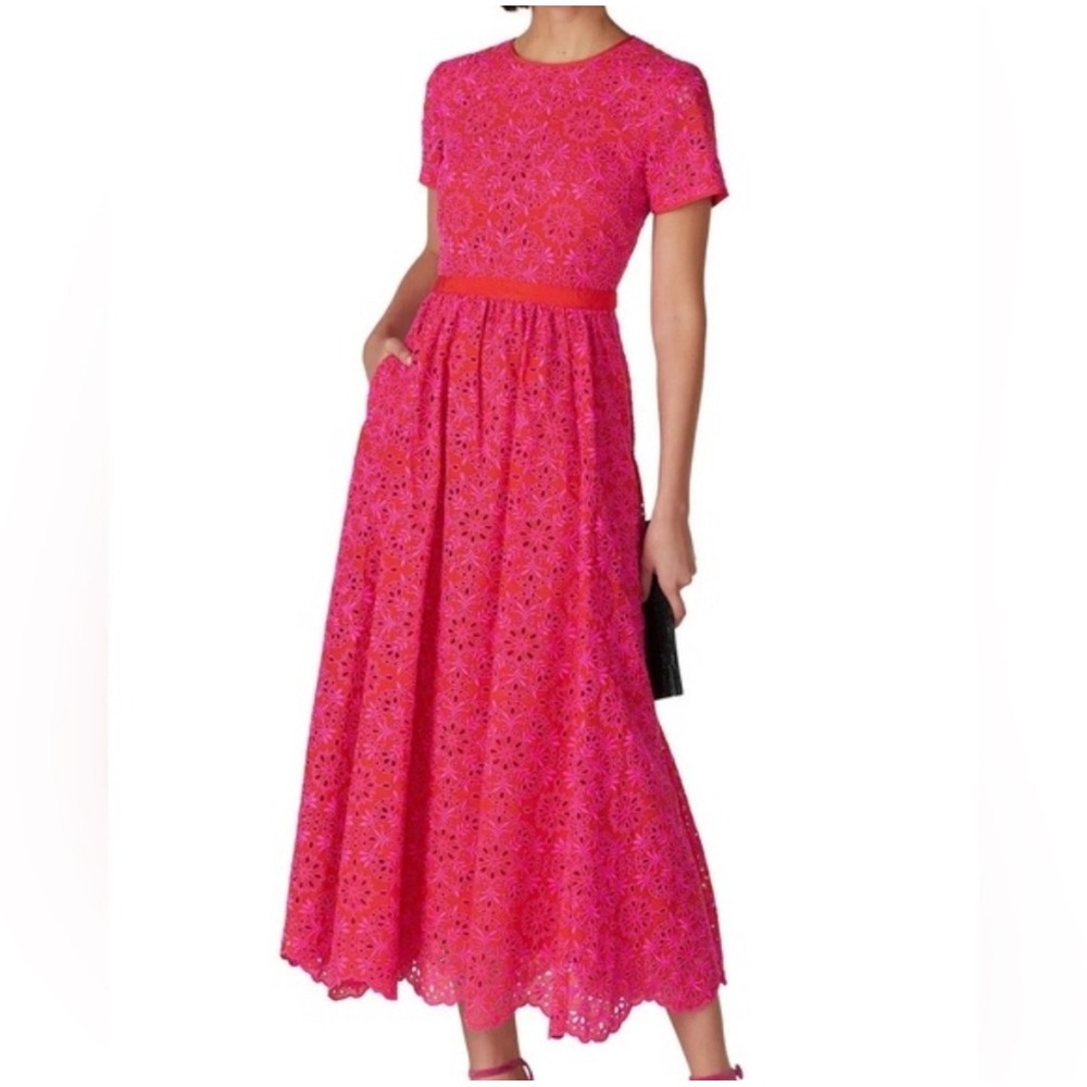 J.‎ Crew Laced Courtney Dress Sz 8 Pink Orange Crochet Open Back Feminine